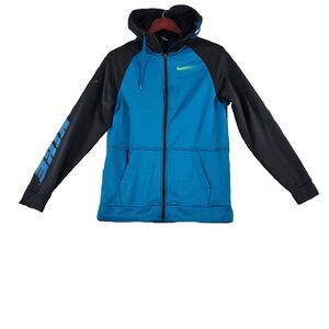 Nike Mens Vintage Black Label Hoodie Long Sleeve Full Zip Dri Fit Blue‎ Small